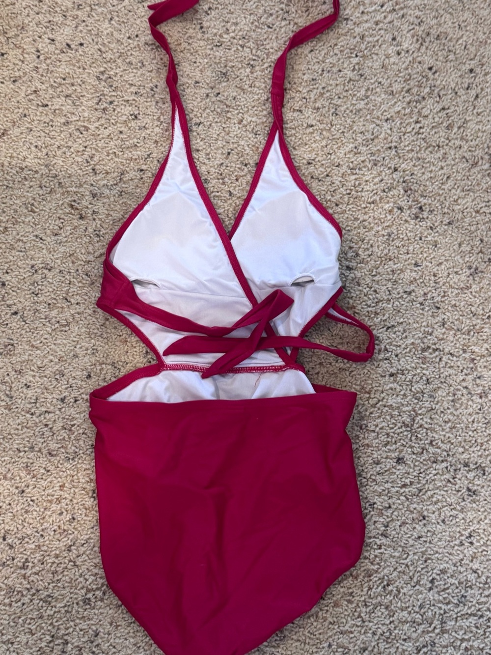 Red Halter One-Piece Swimsuit with Wrap Front - Picture 2 of 4